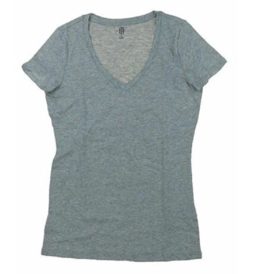 Womens Tommy Hilfiger V-neck Gray Heather Short Sleeve Shirt Sz L Large