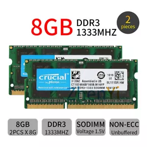 Crucial 16GB 2x 8GB PC3-10600 RAM For MacBook Pro 13''/15''/17''Early/Late 2011 - Picture 1 of 9