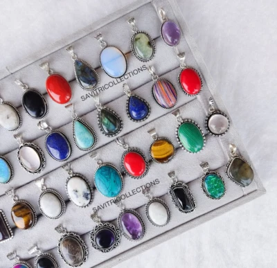 Lote de pingente de joias a granel folheado a prata 92,5 design misto de pedras preciosas - Imagem 1 de 4