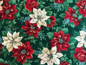 Baumwolle Quilt Stoff Weihnachten Weihnachtsstern Rosen Gold Metallic von 1/2 Yard - Bild 1 von 3