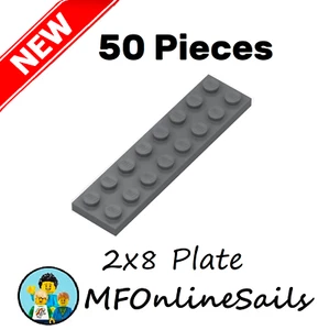 **NEW** 50x Genuine LEGO 2x8 Dark Bluish Gray PLATES - Part # 3034 bulk lot - Picture 1 of 4