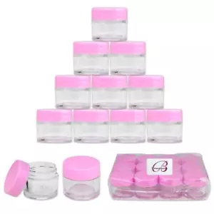 Tarros rellenables de plástico transparente Beauticom® (12 piezas) 7 g/7 ml con tapas rosadas - Imagen 1 de 6