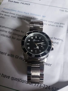 Men's Geneva watch NO:001 Large face with calendar date, Black dive bevel - Picture 1 of 3