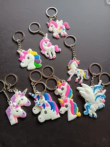 Unicorn Keychains Fairytale Party Favor Horse Key Ring Holder PVC Set Of 12 - Picture 1 of 6