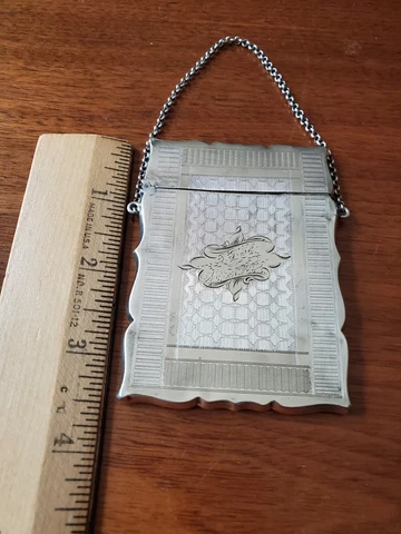 Antique Sterling Silver Card Case Holder Box with Chain Cover
