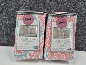 Levtex Flamingo Bay Pillow Shams King Size Set of 2 NEW 20x36 Cotton Multicolor - Picture 1 of 9