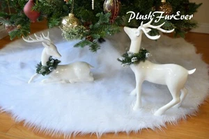 30" INCHES Snow White Tree Skirt Faux Fur Round Sheepskin Shaggy Christmas Decor - Picture 1 of 3