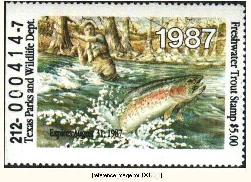D2K Texas Trout Stamp 1986-7 $5.00 - Image 1 of 1