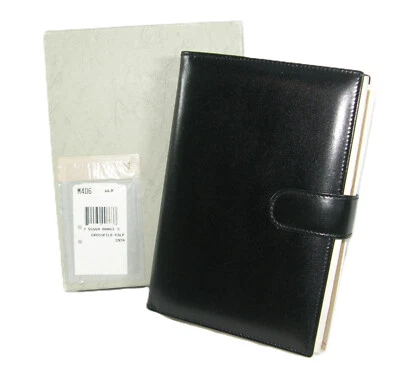 NUEVO EN CAJA Mark Cross Cuero Negro CROSSFILE-CALF 6 Anillos Doble Pliegue Agenda Plan Organizador Foto 1 de 4
