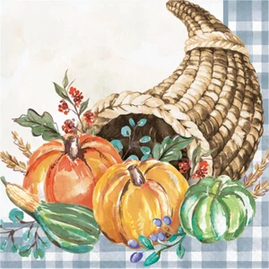 Decadent Cornucopia 16 Ct Paper Lunch Napkins Thanksgiving - Picture 1 of 2