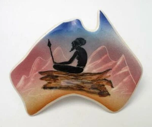 VINTAGE ELAYNE KK AUSTRALIAN STUDIO POTTERY DISH HANDPAINTED ABORIGINAL SIGNED - Picture 1 of 7