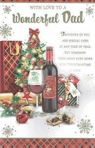 Tarjeta PAPÁ NAVIDAD EX-GRANDE 8 páginas con palabras encantadoras diseño de vino - Imagen 1 de 6