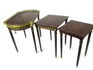 set of 3 Vintage Nesting Stacking Coffee Side Tables Brass Marquetry Italy Itali - Picture 1 of 10