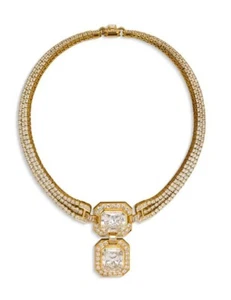 Yellow Gold Plated Women Necklace For Wedding Wear CZ 925 Sterling Silver Jewels - Picture 1 of 5