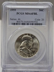 Medio dólar Franklin 1959 graduación profesional MS64 FBL - Imagen 1 de 2