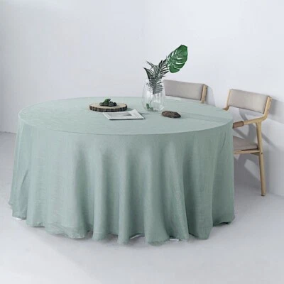 DUSTY BLUE 120" Round Premium FAUX BURLAP POLYESTER TABLECLOTH Party Linens - Image 1 of 4