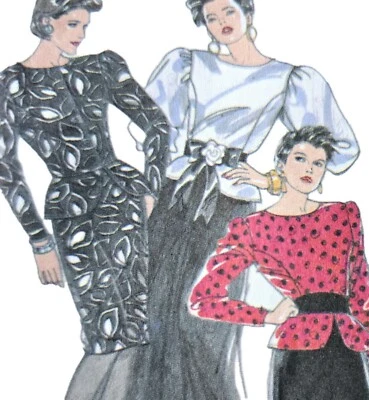 1980s Balloon Puff Sleeve Peplum Blouse Formal Skirt Style 4771 Sewing Pattern - Image 1 of 3
