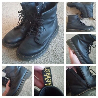 Doc Martens Black Leather Air Wair Sole Combat Boots Kids Girls Youth Size 3 Dr - Image 1 of 4