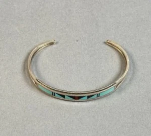 Zuni Silber Türkis & Onyx Armreif Armband signiert RT 9,3 g - Bild 1 von 4