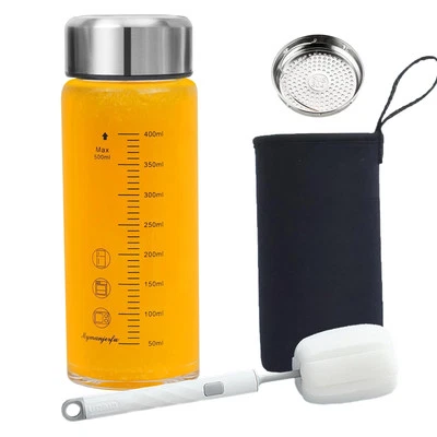 MYMANJERFU Glass Juice Bottles 16 oz - Wide Mouth Glass Water Bottles with Lids and Slee...