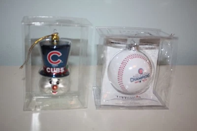 MLB Chicago Cubs Frosty Snowman & 2016 World Series Champion Baseball Ornaments - Image 1 of 4