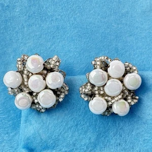 Alice Caviness Vintage Ohrclips Kunstperlen Strass Cluster signiert - Bild 1 von 16