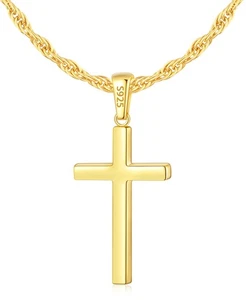 18K vergoldet Gold Kreuz Halskette für Herren, Herren Gold Kreuz Anhänger Halskette mit... - Bild 1 von 6