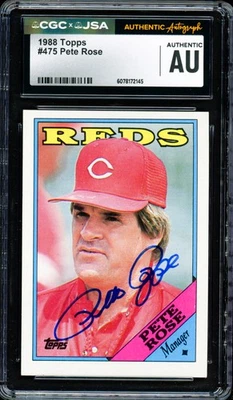 Pete Rose Autographed Signed 1988 Topps Card 475 Cincinnati Reds CGC x JSA - Image 1 of 2