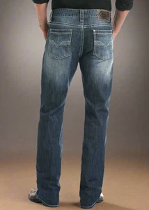 Rock & Roll Denim Mens Relaxed Fit Stretch Straight Bootcut Jeans - Picture 1 of 14