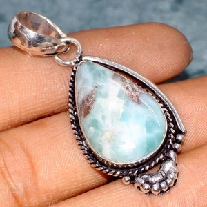 925 Silver Plated Pretty Larimar Pendant Handmade Jewelry Size 2" AU N537 - Bild 1 von 3