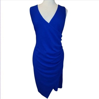 Bisou Bisou Electric Blue Asymmetric Deep V-Neck Sleeveless Cocktail Dress - 16W - Image 1 of 4