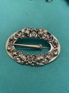 Antike viktorianische oder Jugendstil große Schärpe Schnalle Anstecknadel Brosche silberfarben - Bild 1 von 13