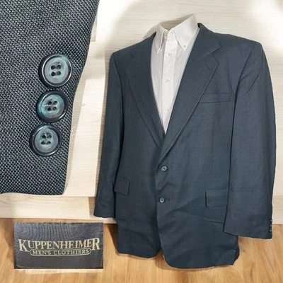 Casaco esportivo masculino Kuppenheimer vintage feito nos EUA 46R azul lã maciça dois botões - Imagem 1 de 4