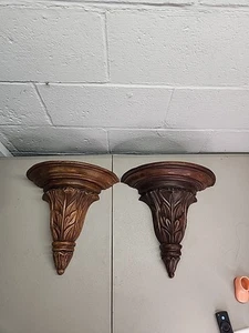 Large Sconces Wall Shelfs Hand Carved Solid Wood Pair 14" Tall X 14.5" Wide - Picture 1 of 16