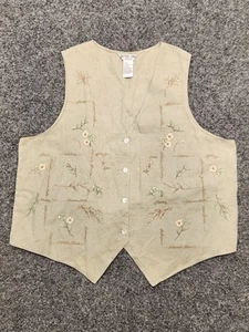 Vintage Victoria Jones Weste Damen Größe 2X Plus 2XL beige hellbraun braun Blumenstickerei - Bild 1 von 10