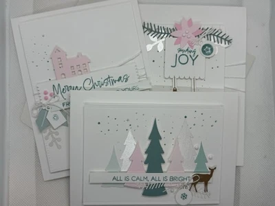 Stampin Up Handmade Christmas Pink Greeting Cards Set of 3 with Envelopes - Image 1 of 4