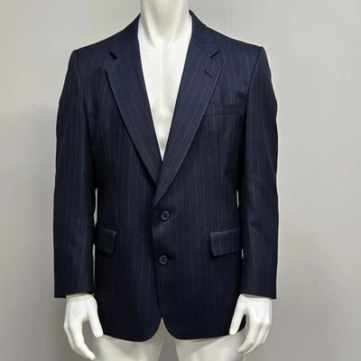 Винтажный Christian Dior Monsieur Blazer мужчин 48L темно-синий в тонкую полоску шерсти спортивное пальто - Изображение 1 из 4