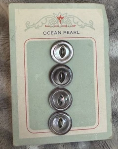 Vintage Antique Tiny”Ocean Pearl” Buttons Card Set of 4 Abalone Buttons - Picture 1 of 2