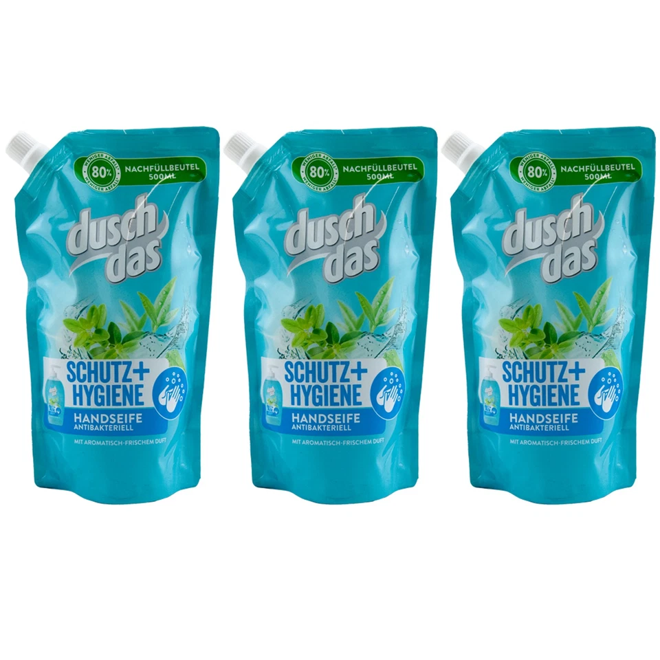 dusch das Handseife SCHUTZ + HYGIENE 3 x 500ml Nachfüllbeutel Anti-Bakteriell - Bild 1 von 1