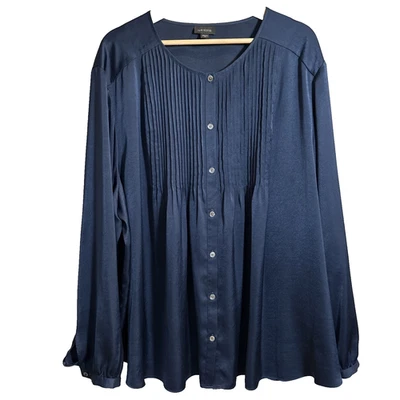 Camisa túnica manga larga Jill azul con botones de seda para mujer 4X manga larga Foto 1 de 4