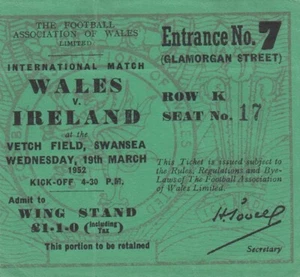 WALES V IRELAND 19/3/1952 SWANSEA - *RARE ORIGINAL TICKET VG CONDITION - Picture 1 of 2