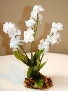 5.5" Small Bright WHITE Soft Silk Baby's Breath FLOWER Betta-safe plant, stone b - Picture 1 of 2
