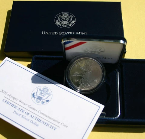 2002 SALT LAKE CITY Olympics Proof 90% Silver Dollar SLC Coin with Box and COA Cover