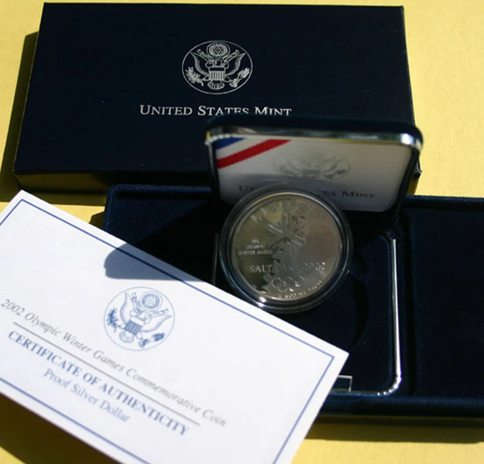 2002 SALT LAKE CITY Olympics Proof 90% Silver Dollar SLC Coin with Box and COA - Image 1 of 3