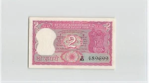 INDIA 2 Rupees 1969-1970, P-67b, B. N. Adarkar, Gandhi,  Original a/UNC.  K2 - Picture 1 of 2