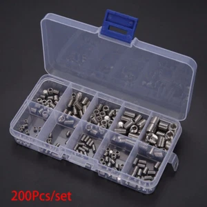 200pcs NEW M3-M8 Stainless Steel Hex Socket Set Screw Grub Screws Assortment - Bild 1 von 4