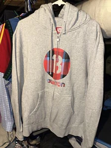 Burton Snowboard Full Zip Hoodie Sweatshirt Mens Medium Gray Flannel B  - Picture 1 of 5