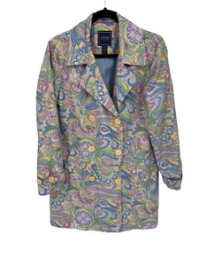 IZOD Flower Power Double Breasted Trench Coat Women S Pastel Polyester Pockets - Picture 1 of 8