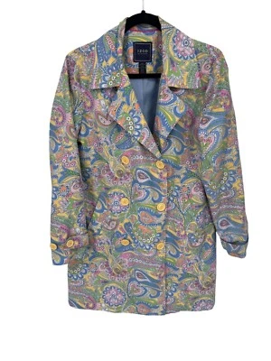 IZOD Flower Power Double Breasted Trench Coat Women S Pastel Polyester Pockets - Image 1 of 4