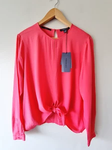 *New* TRENERY Pink Silk Tie Front Long Sleeve Blouse SIZE MEDIUM 12 Top - Picture 1 of 5
